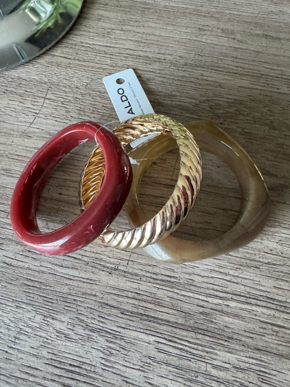 ALDO 3fer bracelets Red, Brown Resin & Twisted Metal Bangle Trio - Bundle & Save